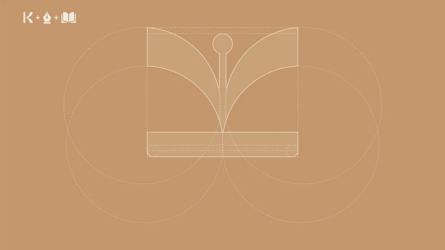 Construcción del símbolo: K, pluma y libro