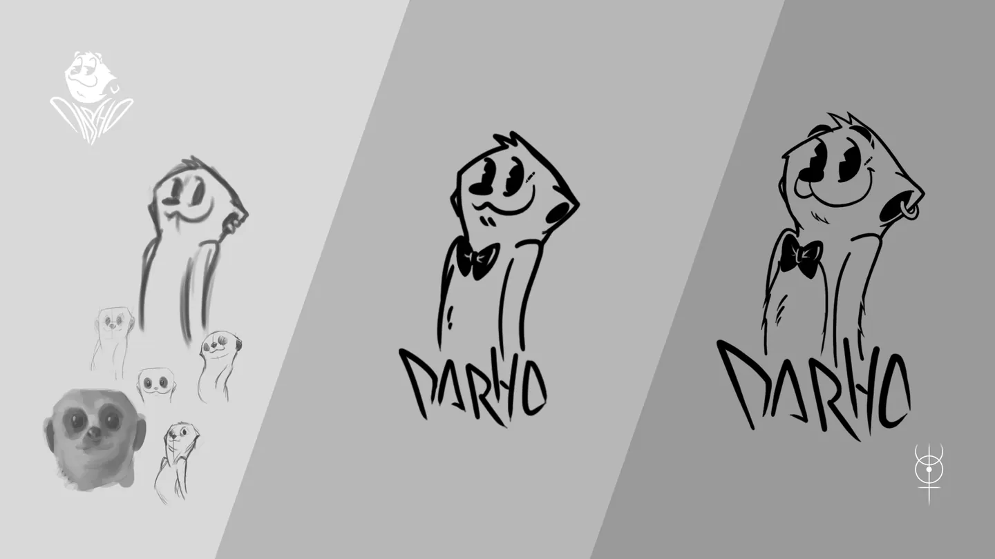Bocetos del personaje y evolución del lettering DARHO