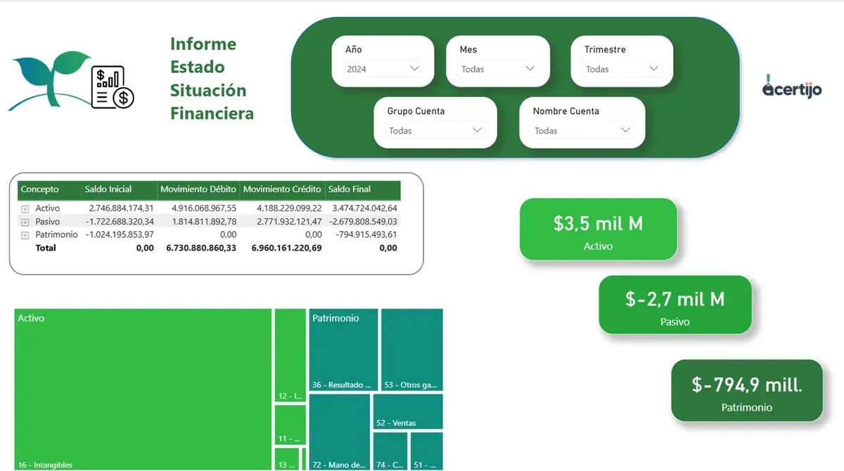 Captura del proyecto Acertijo: estados financieros